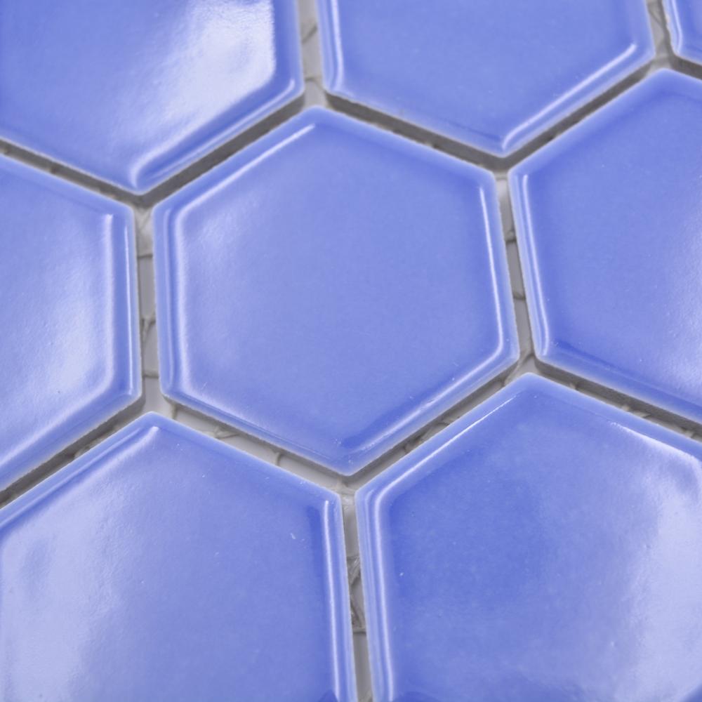 Aranżacja Mozaika ceramiczna kolor jasny niebieski połysk hexagon T 98