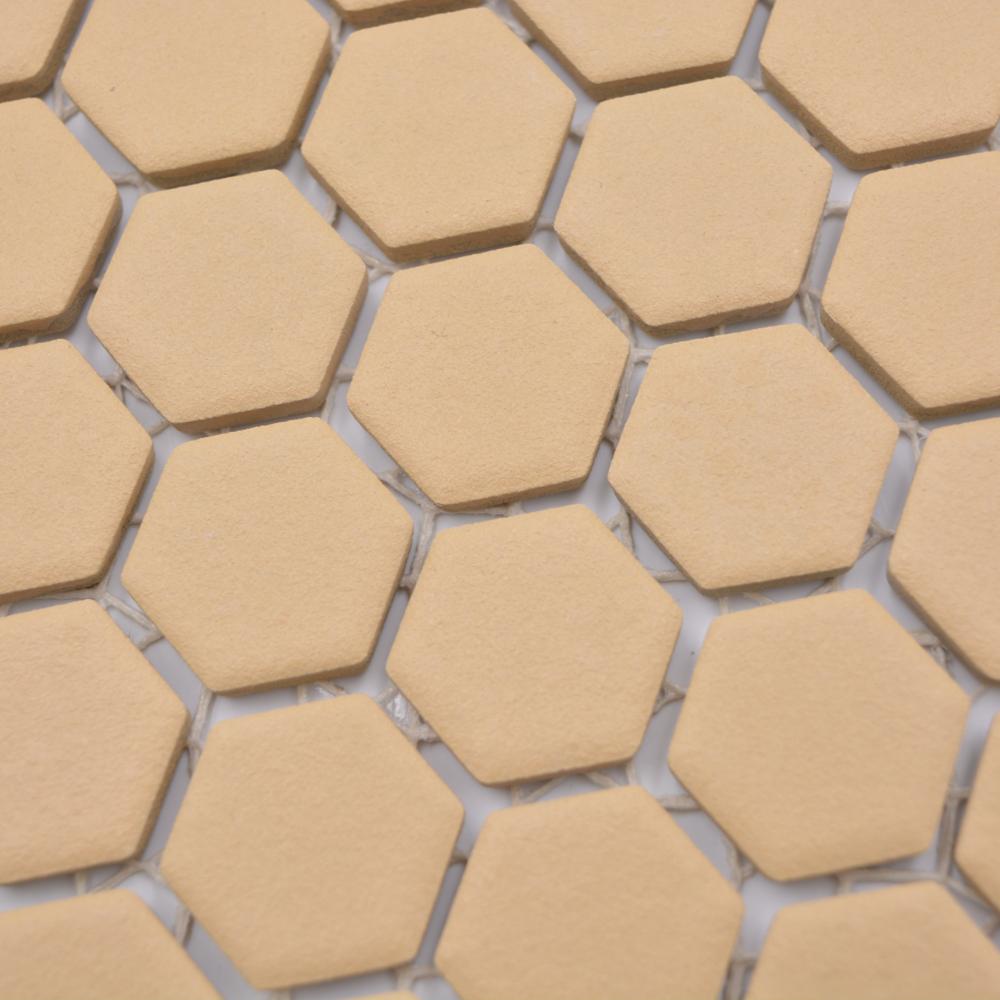 Aranżacja Mozaika ceramiczna kolor mix brązowy kawowy pomarańczowy mat hexagon T 115