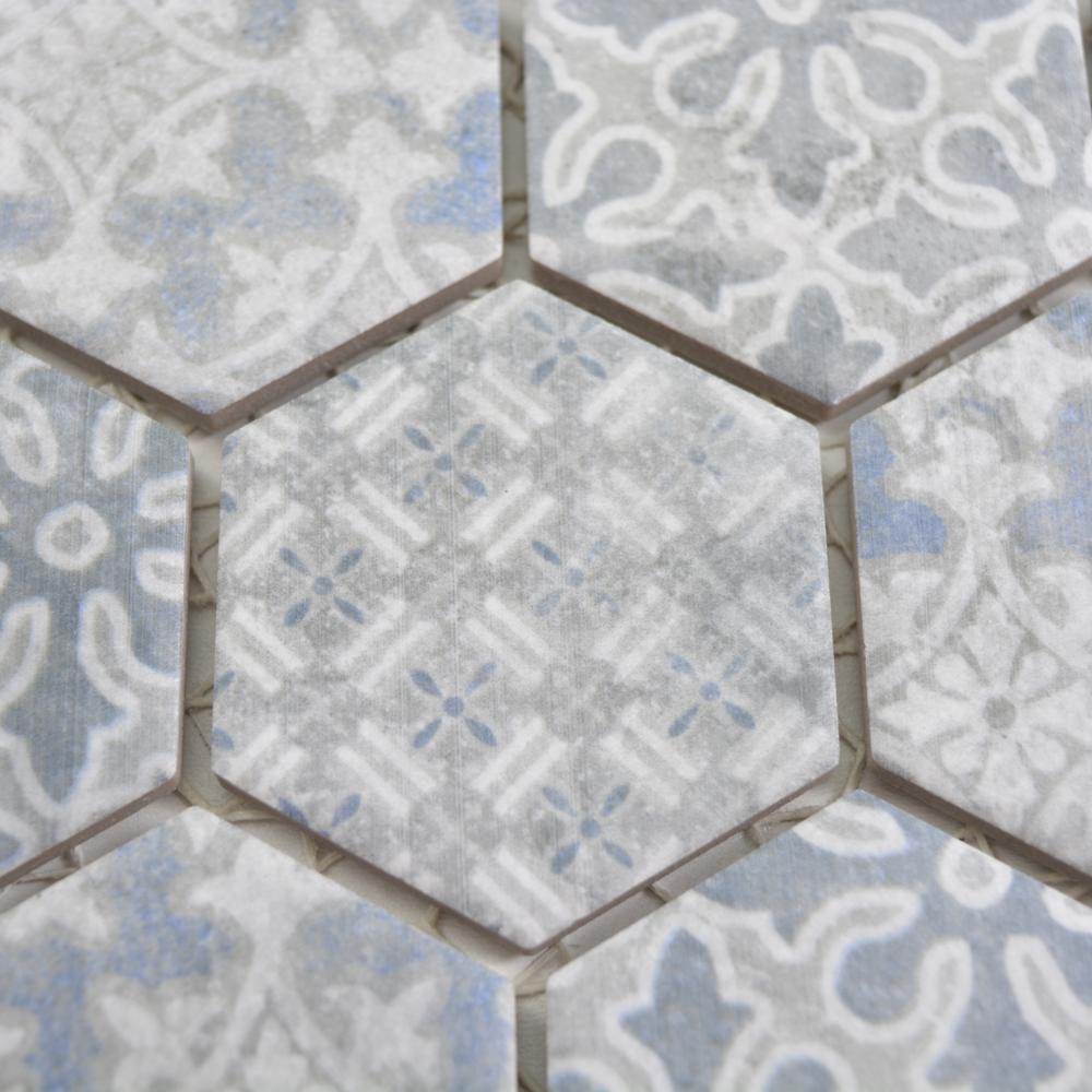 Aranżacja Mozaika ceramiczna kolor niebieski mat hexagon T 139