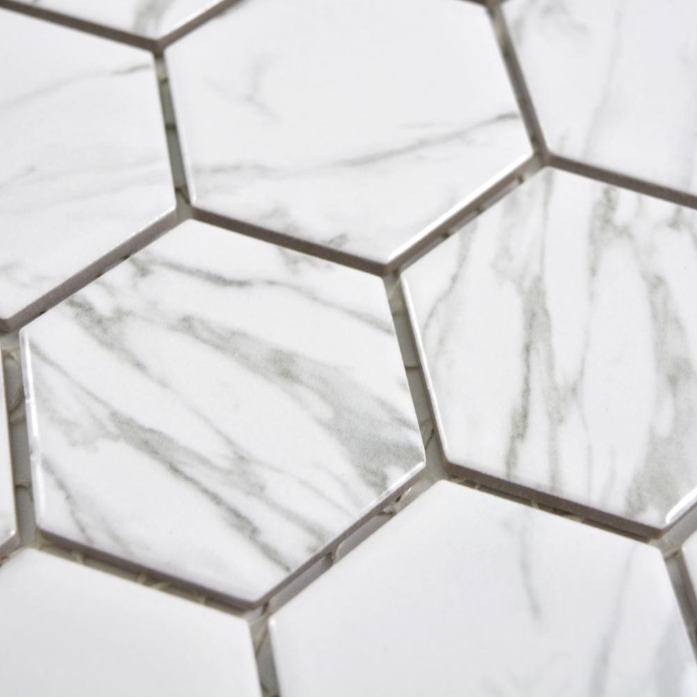 Aranżacja Mozaika ceramiczna kolor biały połysk hexagon T 25