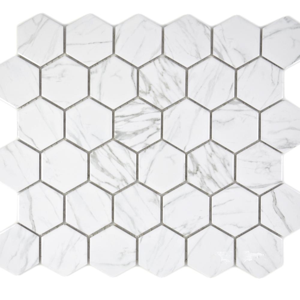 Mozaika ceramiczna kolor biały połysk hexagon T 25