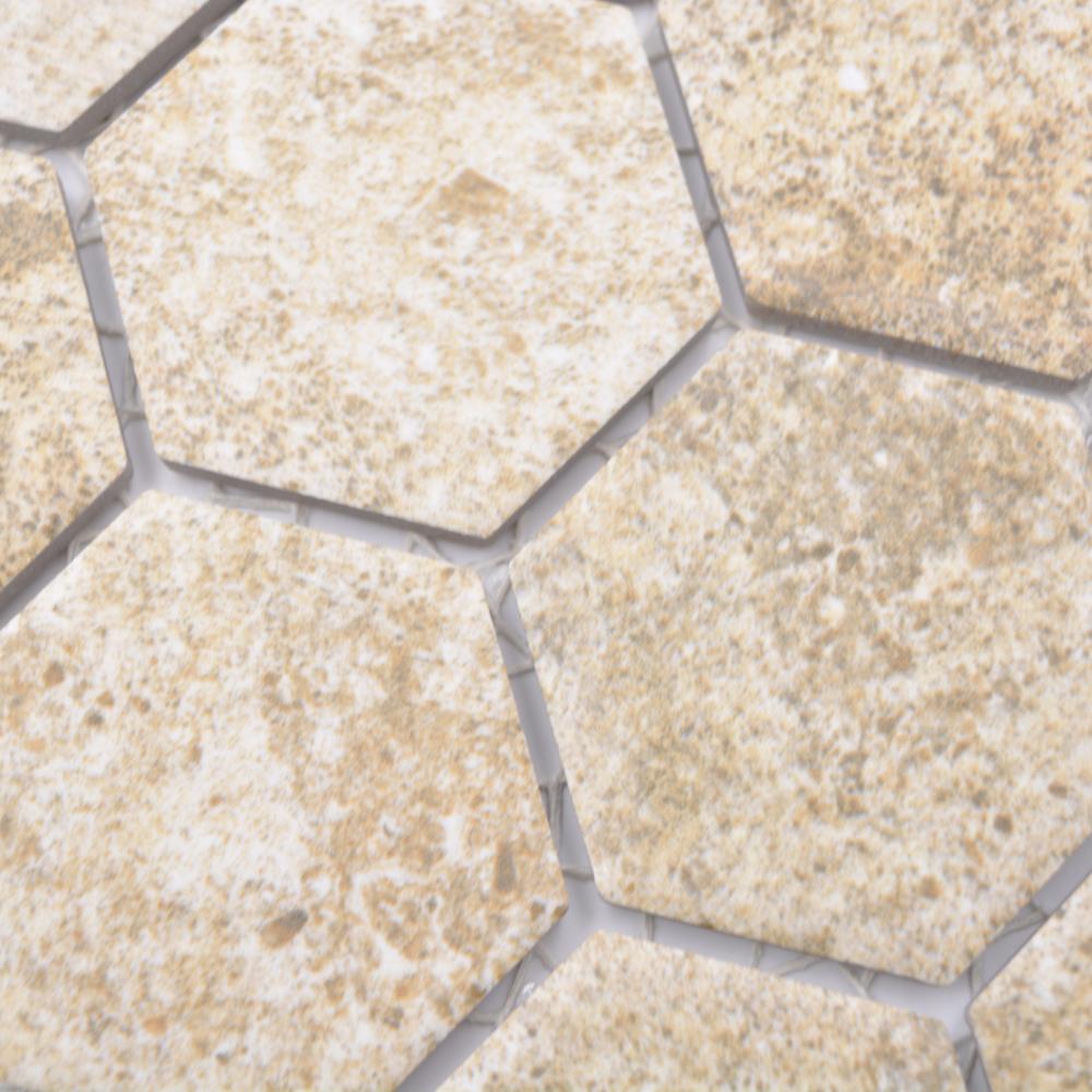 Aranżacja Mozaika ceramiczna kolor beżowy mat hexagon