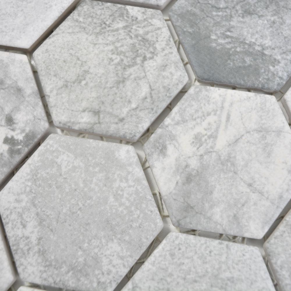 Aranżacja Mozaika ceramiczna kolor jasny szary mat hexagon T 99