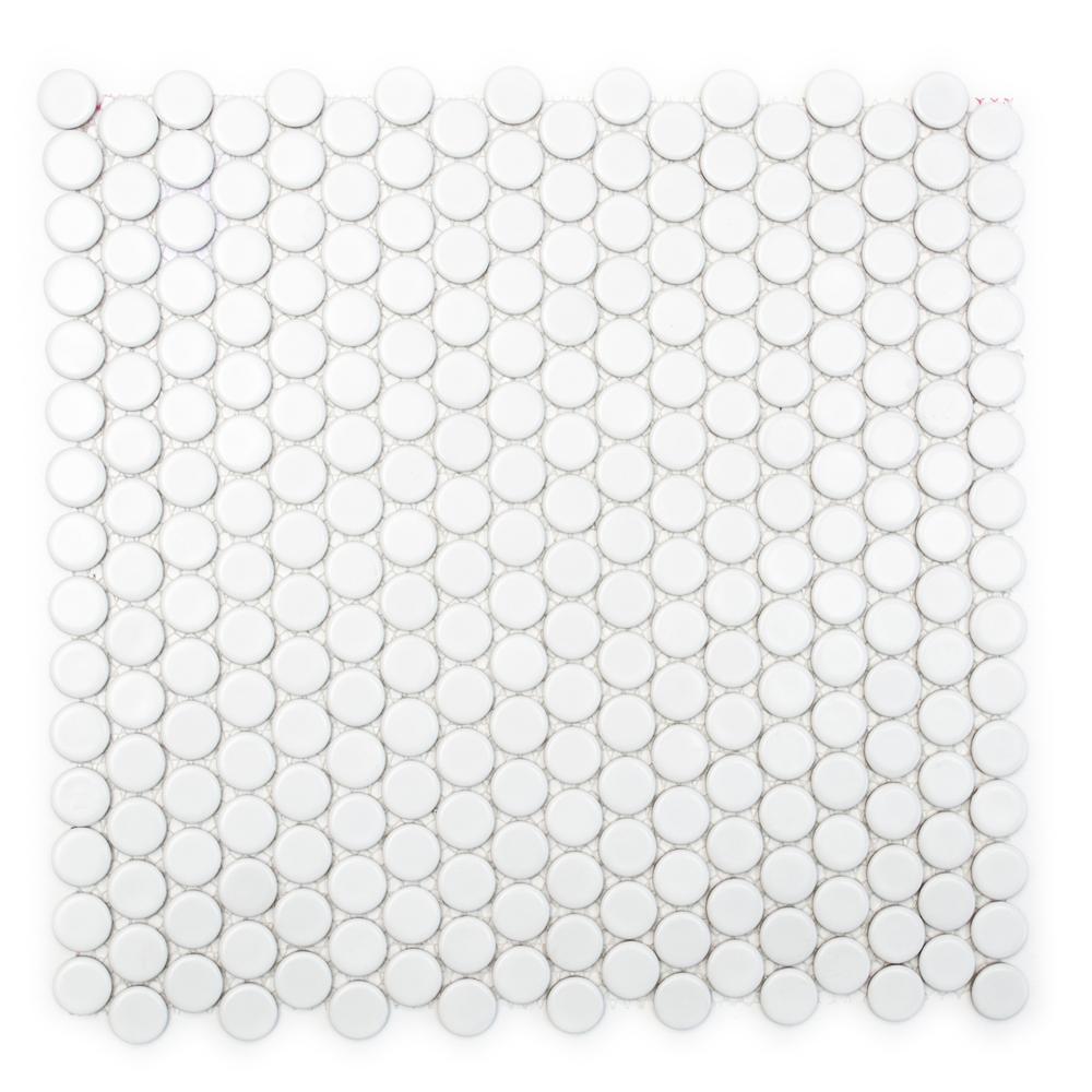 Mozaika ceramiczna : penny, guzik, kółka, biała, mat