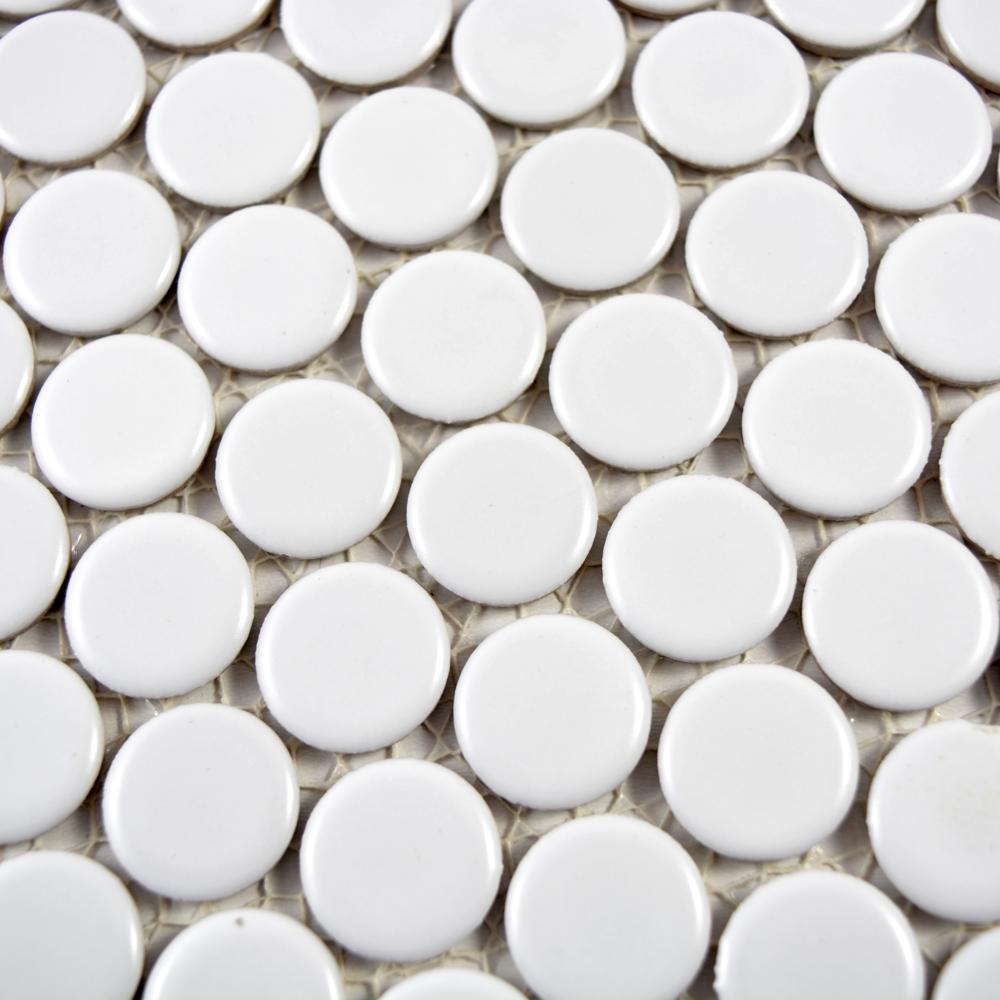 Aranżacja Mozaika ceramiczna : penny, guzik, kółka, biała, mat