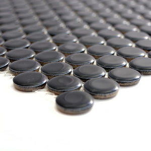 Mozaika ceramiczna penny , guzik, kolor czarny połysk kółka T 93