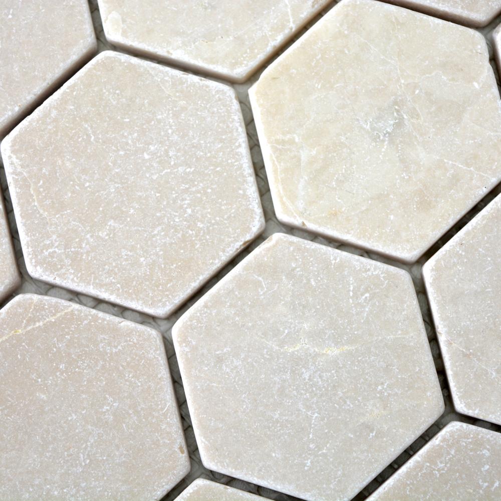 Aranżacja Mozaika kamienna - marmur kolor beżowy mat hexagon T 230