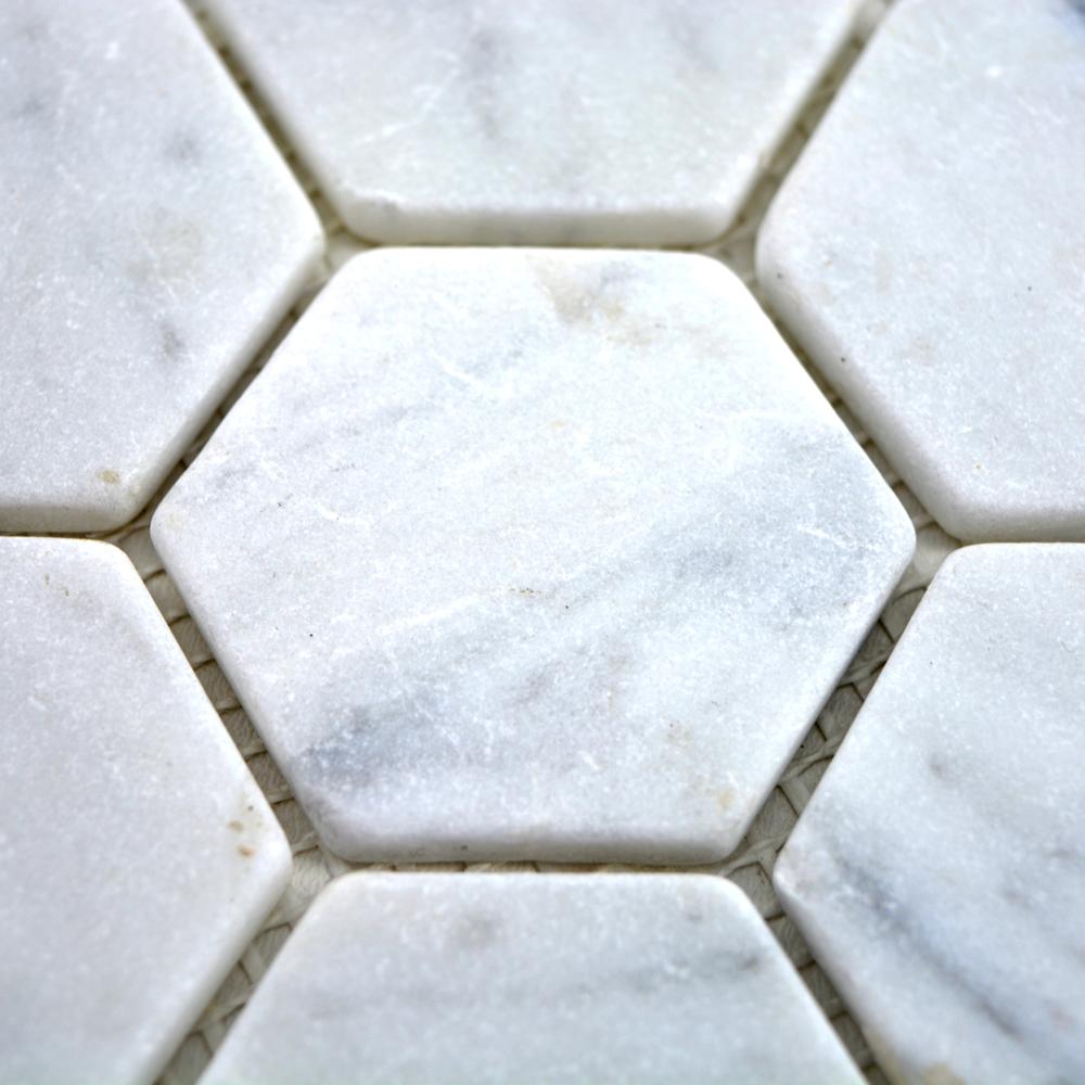 Aranżacja Mozaika kamienna - marmur kolor biały mat hexagon T 246