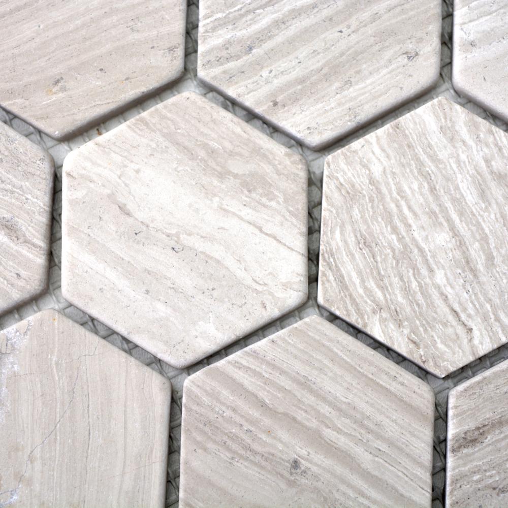 Aranżacja Mozaika kamienna - marmur kolor szary mat hexagon T 311