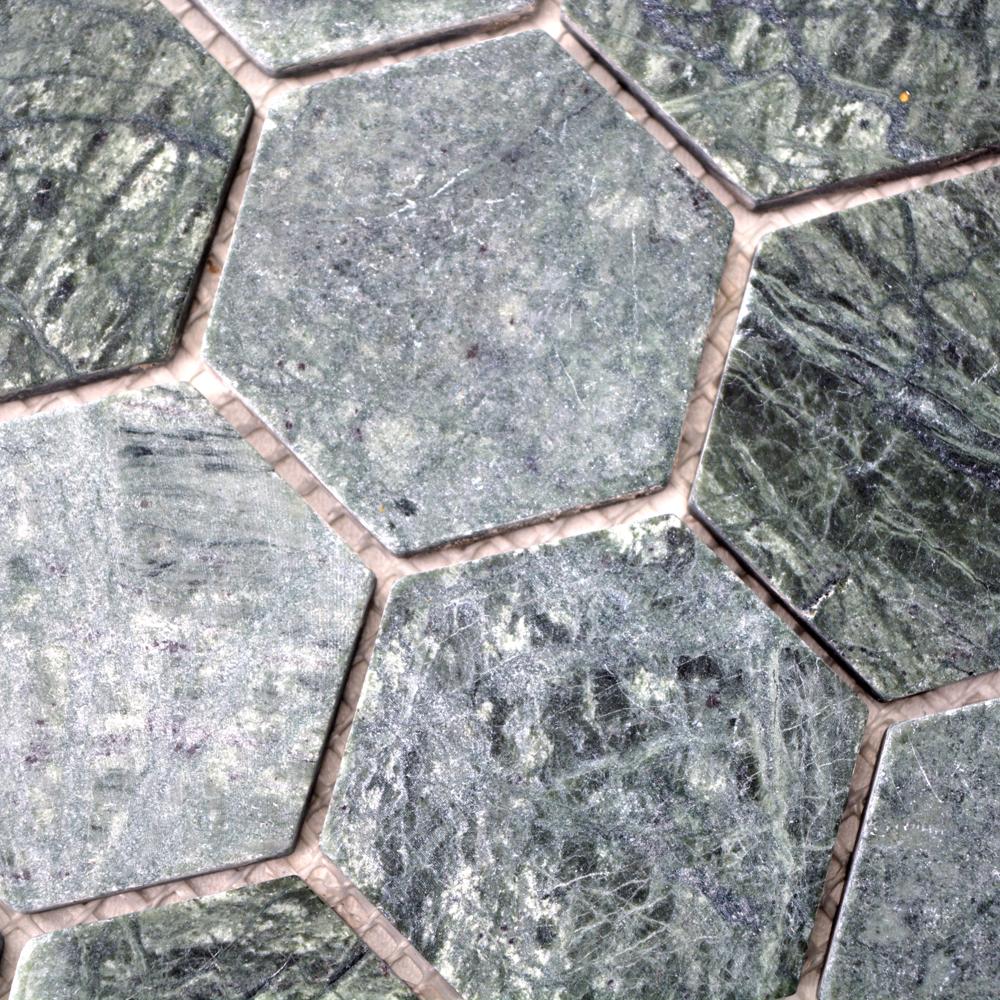 Aranżacja Mozaika kamienna - marmur kolor zielony mat hexagon T 313
