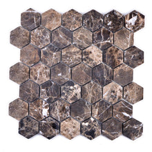 Załaduj obraz do przeglądarki galerii, Mozaika kamienna - marmur kolor brąz mat hexagon T 252
