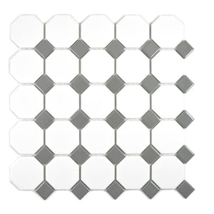 Mozaika ceramiczna kolor mix biały metal mat octagon T 110