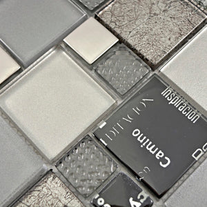 Mozaika szklana kolor mix srebrny szary czarny połysk T 596