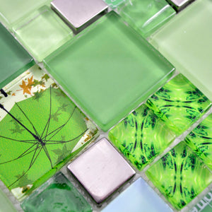 Mozaika szklana kolor mix srebrny zielony połysk T 597