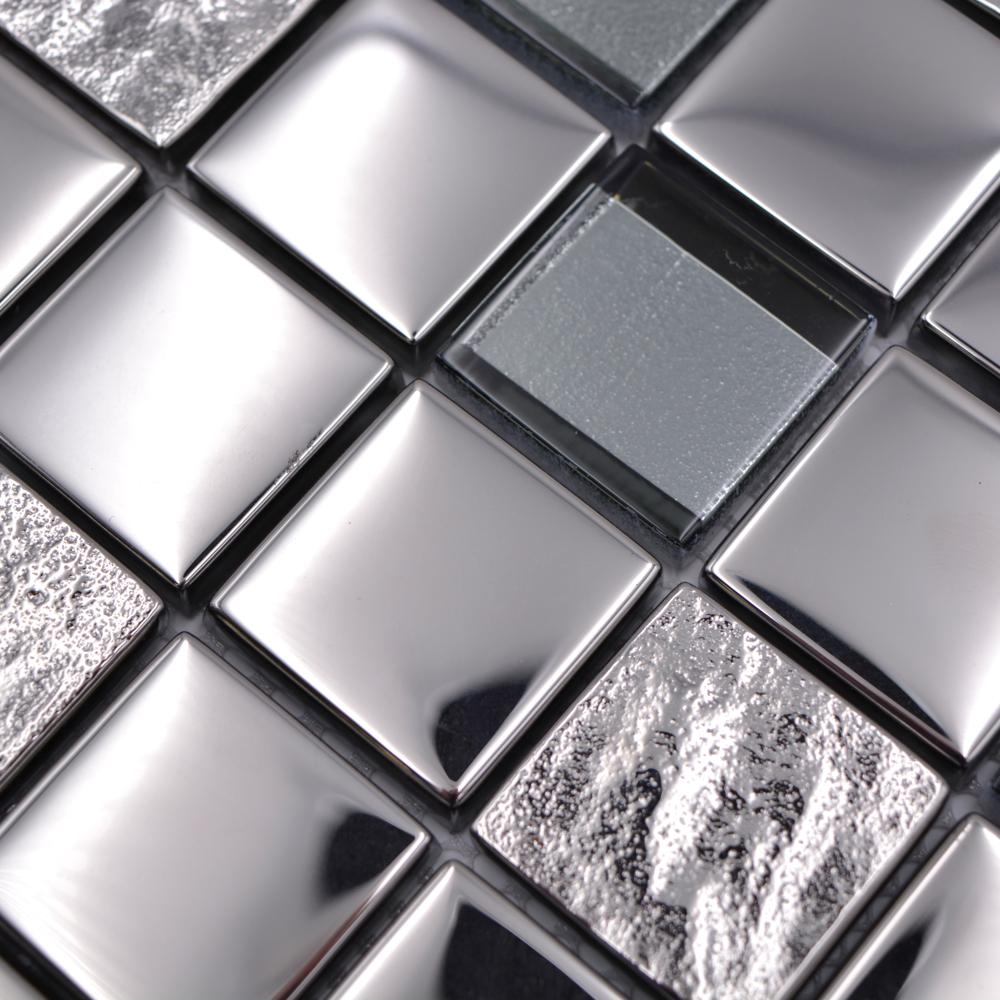 Aranżacja Mozaika szklana kolor srebrny metal połysk T 630