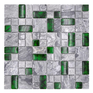 Mozaika mix kolor szaro - zielony połysk