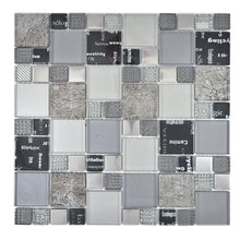 Załaduj obraz do przeglądarki galerii, Mozaika szklana kolor mix srebrny szary czarny połysk T 596
