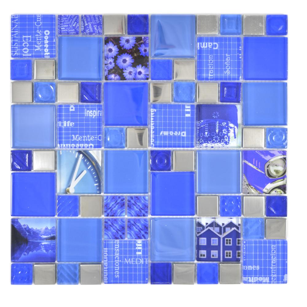 Mozaika szklana kolor mix srebrny niebieski połysk T 594