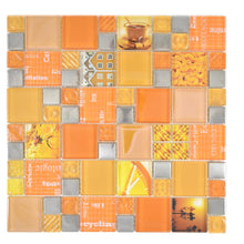 Załaduj obraz do przeglądarki galerii, Mozaika szklana kolor mix srebrny pomarańczowy połysk T 595
