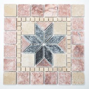 Mozaika kamienna - trawertyn kolor mix beżowy czerwony czarny mat T 319