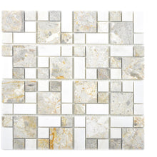 Załaduj obraz do przeglądarki galerii, Mozaika kamienna - marmur kolor mix jany szary biały połysk T 306
