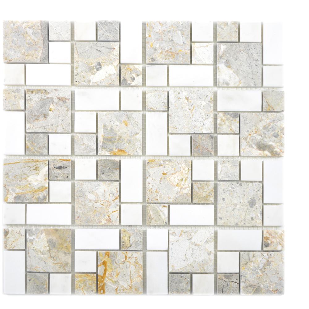 Mozaika kamienna - marmur kolor mix jany szary biały połysk T 306