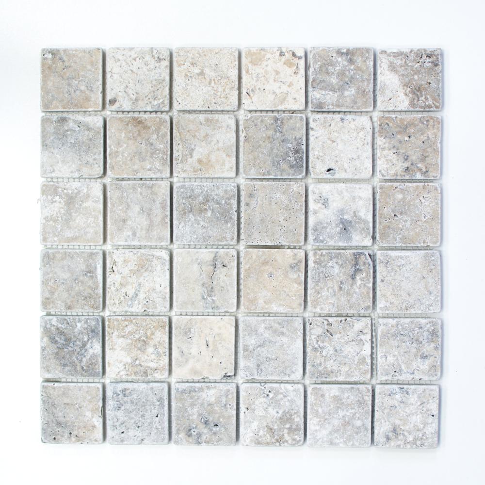 Mozaika kamienna - traweryn kolor mix biały szary mat T 363