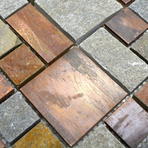 Mozaika mix kwadraty, kamień, miedź T33